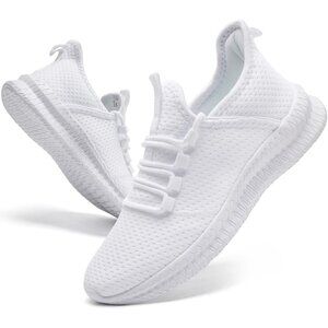 Mens Slip On Walking Shoes Mens Running White Mesh Breathable Tennis Sneakers